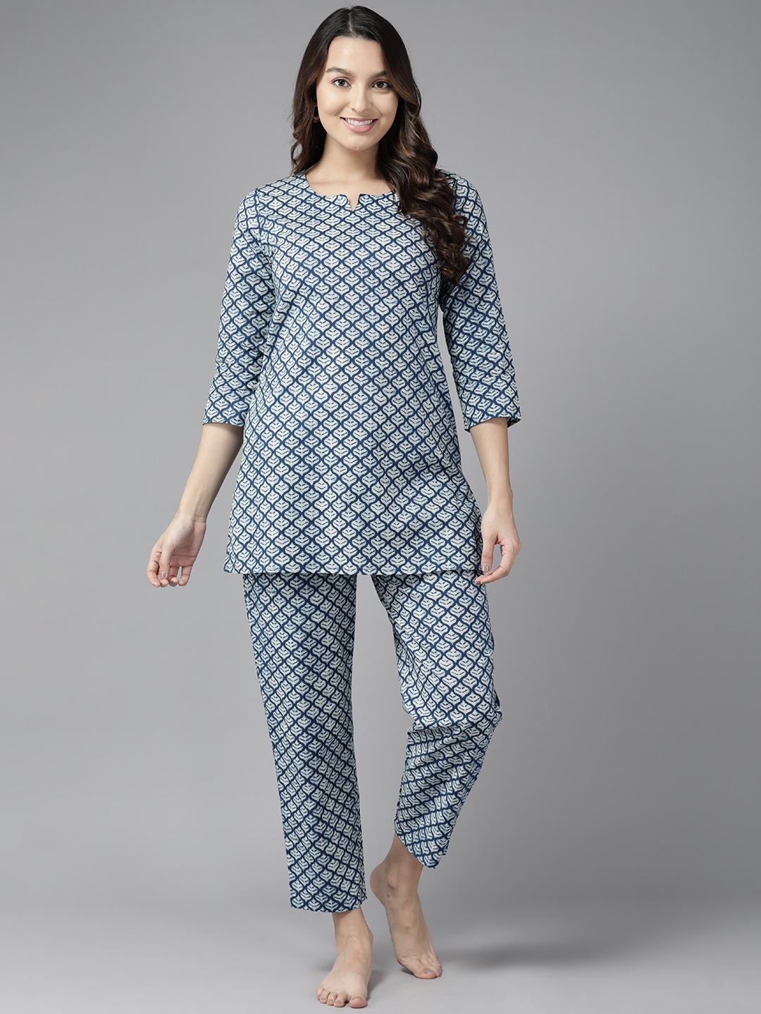 

Prakrti Printed Cotton Night suit, Blue