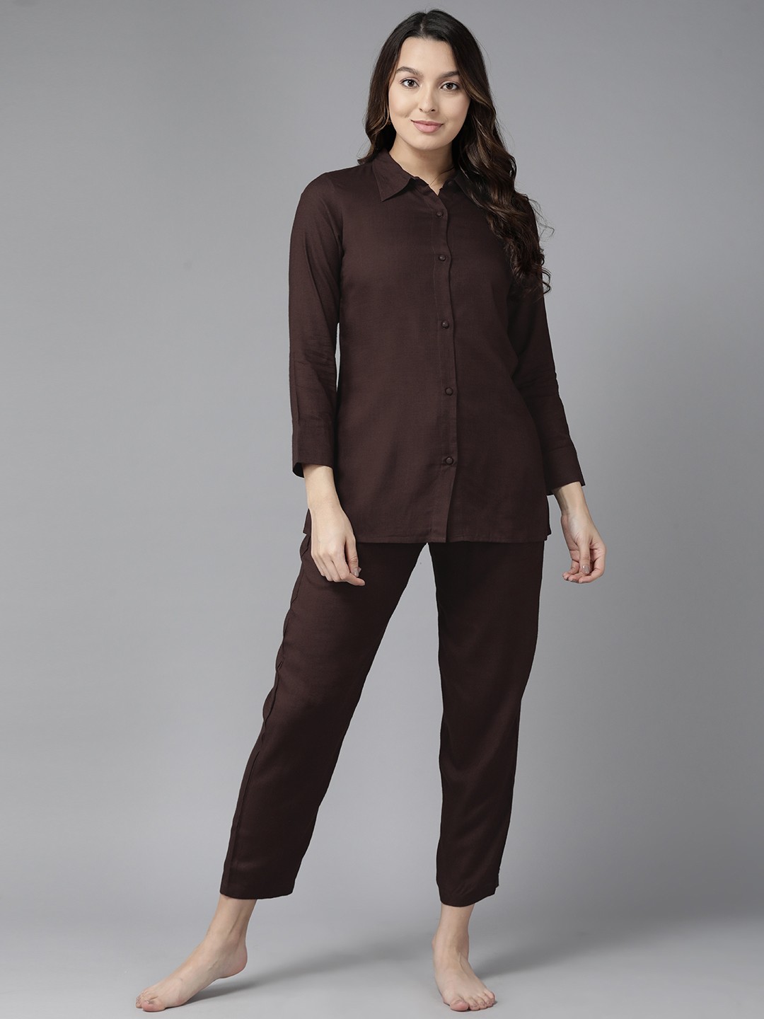 

Prakrti Pure Cotton Solid Night suit PCCLW536, Brown