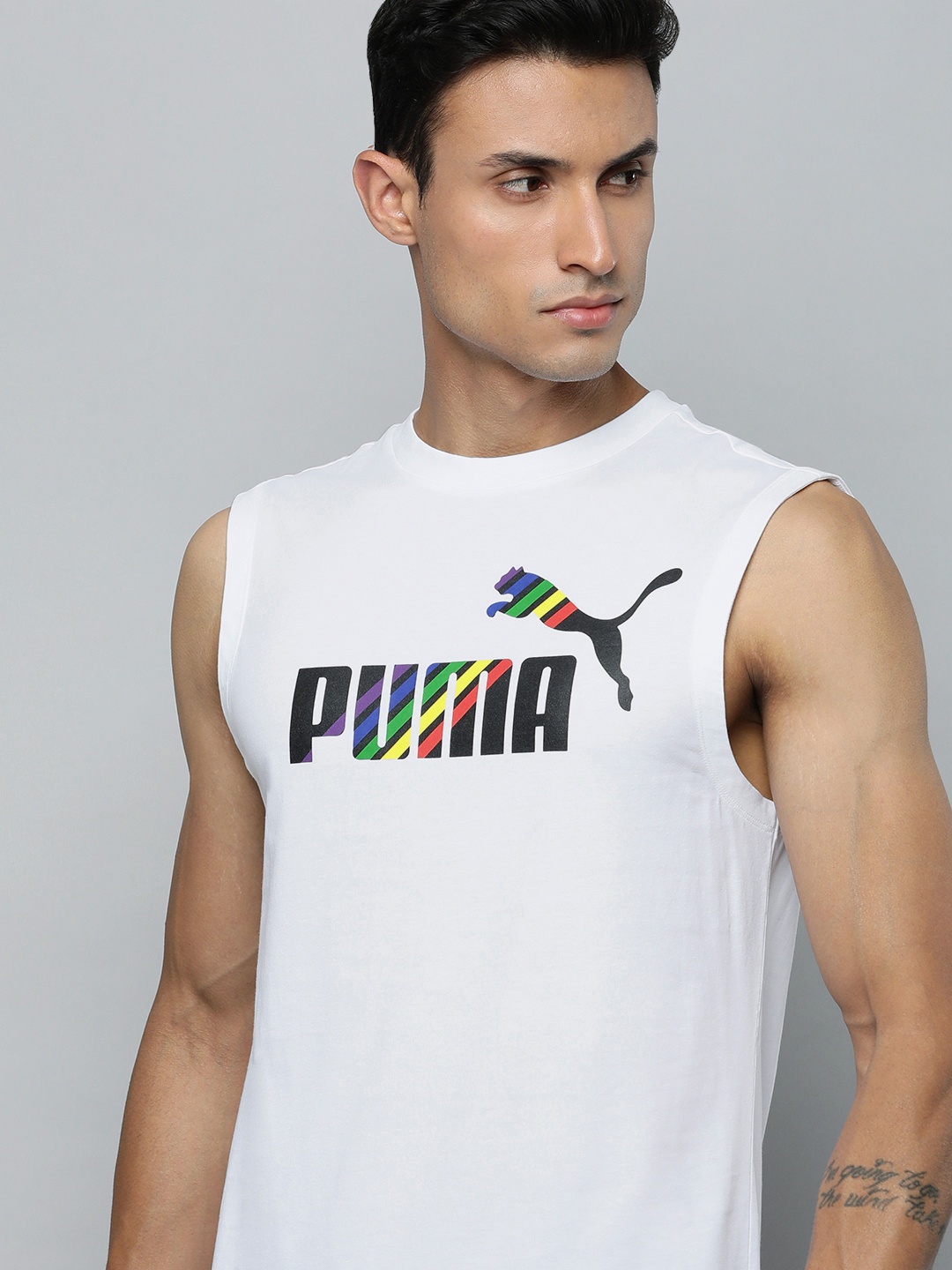 

Puma Men Essential Sleeveless Brand Logo Printed Regular Fit Pure Cotton Tank Top, White