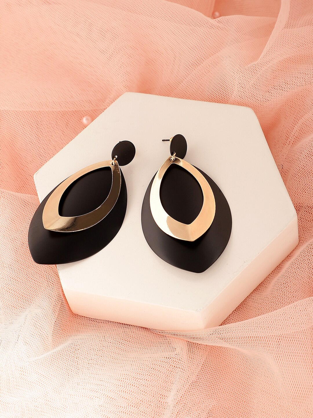 

SOHI Gold Plated Contemporary Drop Earrings, Black