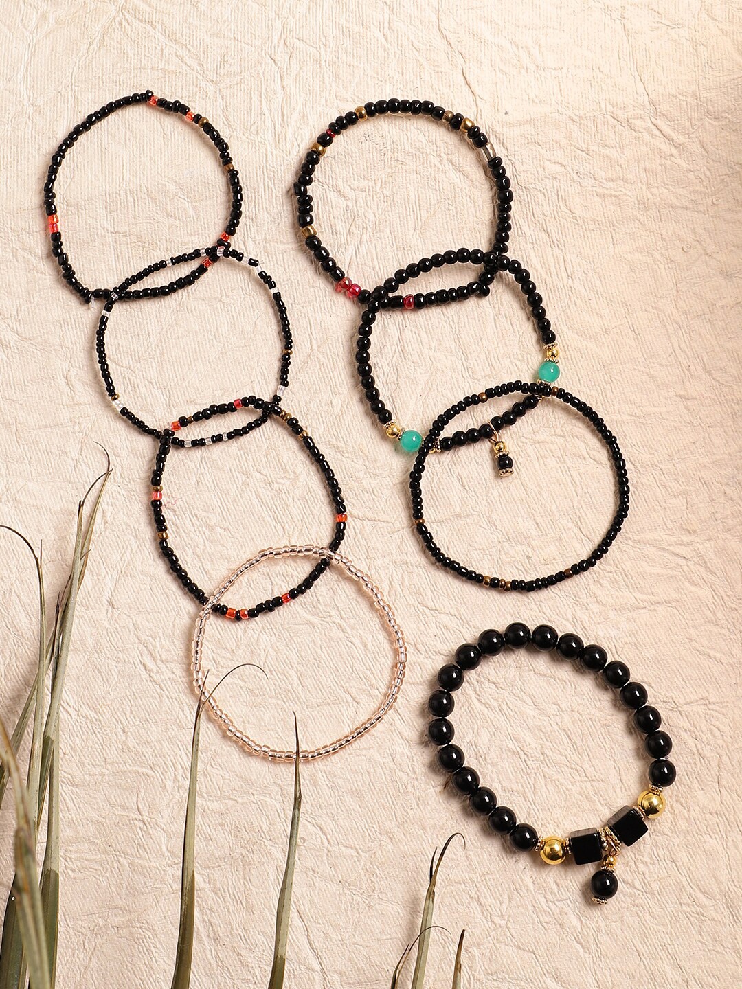

SOHI Set Of 8 Beaded Wraparound Bracelets, Black