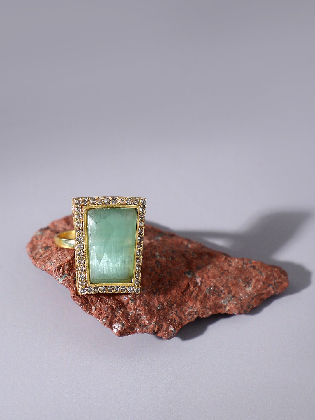 

SOHI Gold-Plated Stone Studded Finger Ring, Green