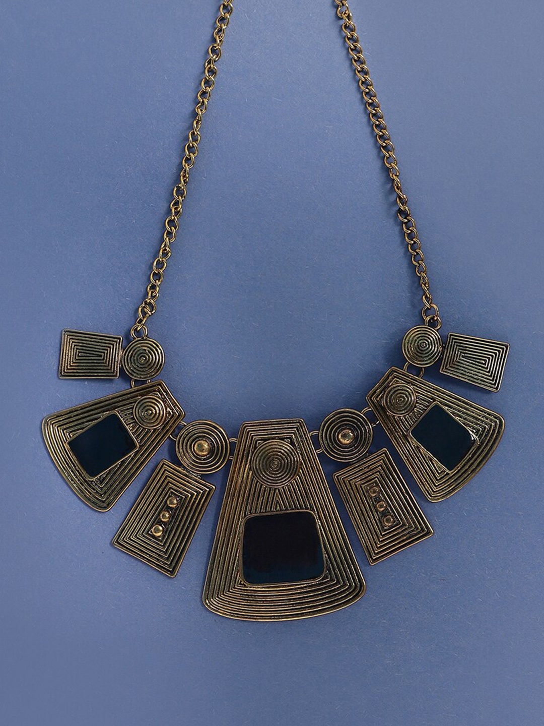 

SOHI Gold-Plated Stone Studded Statement Necklace, Black