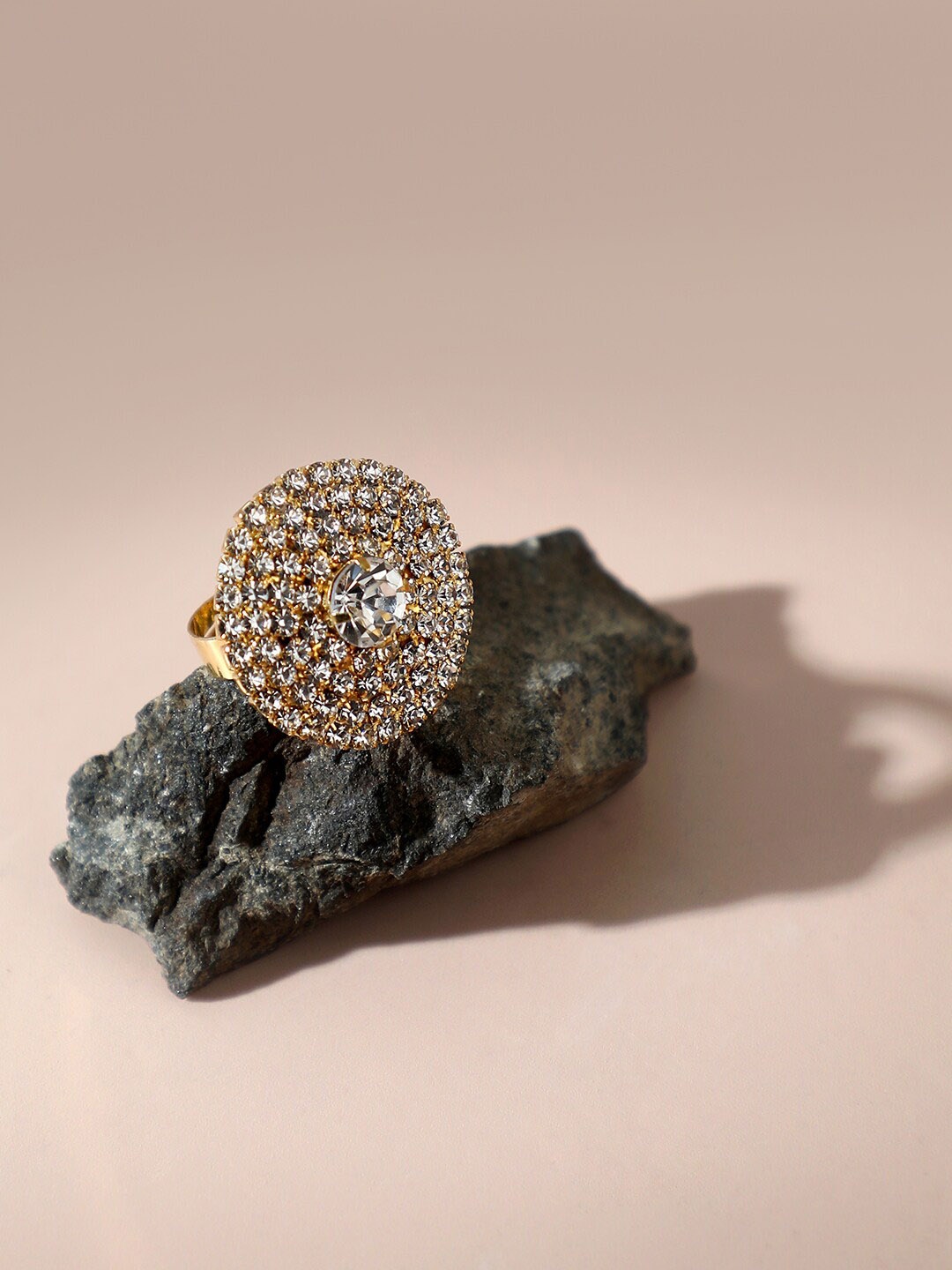 

SOHI Gold-Plated Stone Studded Finger Ring, White
