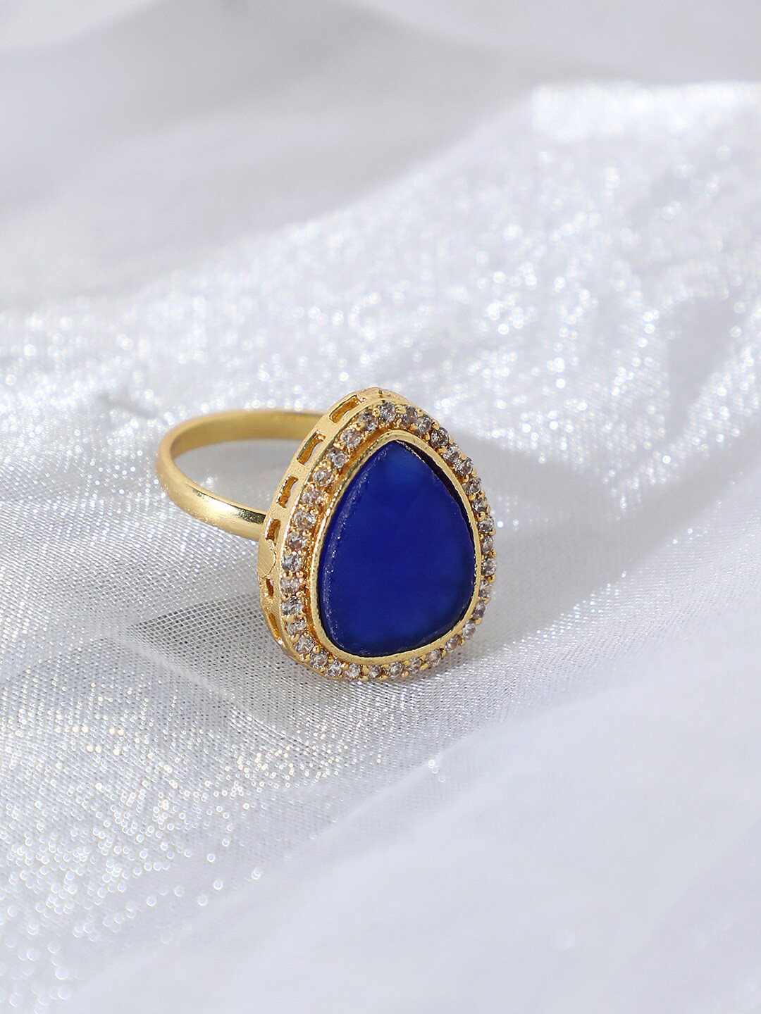 

SOHI Gold-Plated & Stone-Studded Finger Ring, Blue