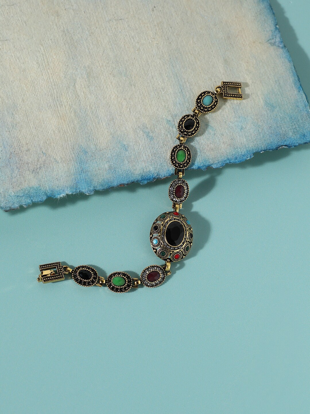 

SOHI Gold-Plated Stone Studded Link Bracelet, Black