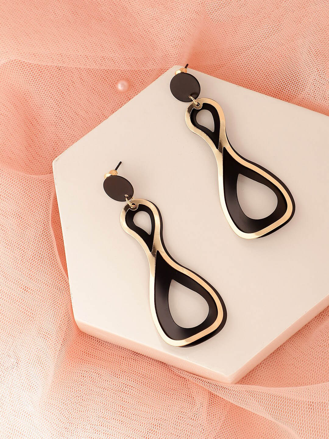 

SOHI Gold Plated Contemporary Drop Earrings, Black