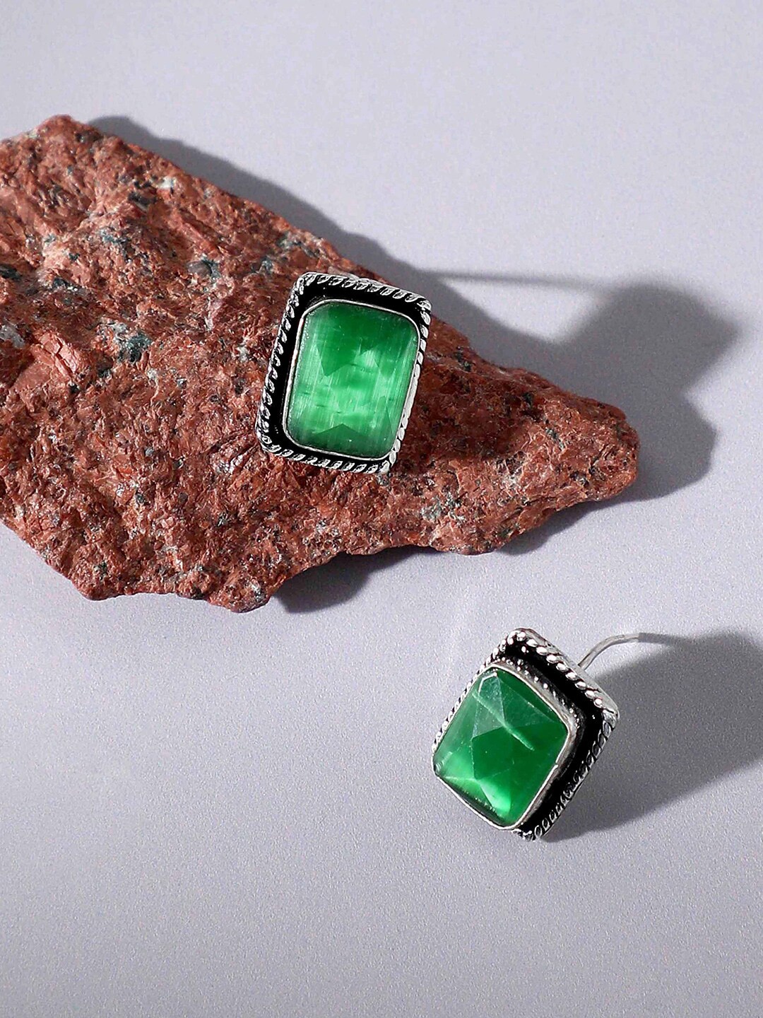 

SOHI Silver Plated Square Studs Earrings, Green