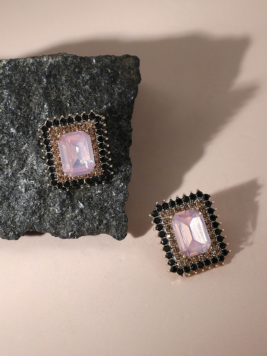 

SOHI Gold Plated Contemporary Studs Earrings, Black
