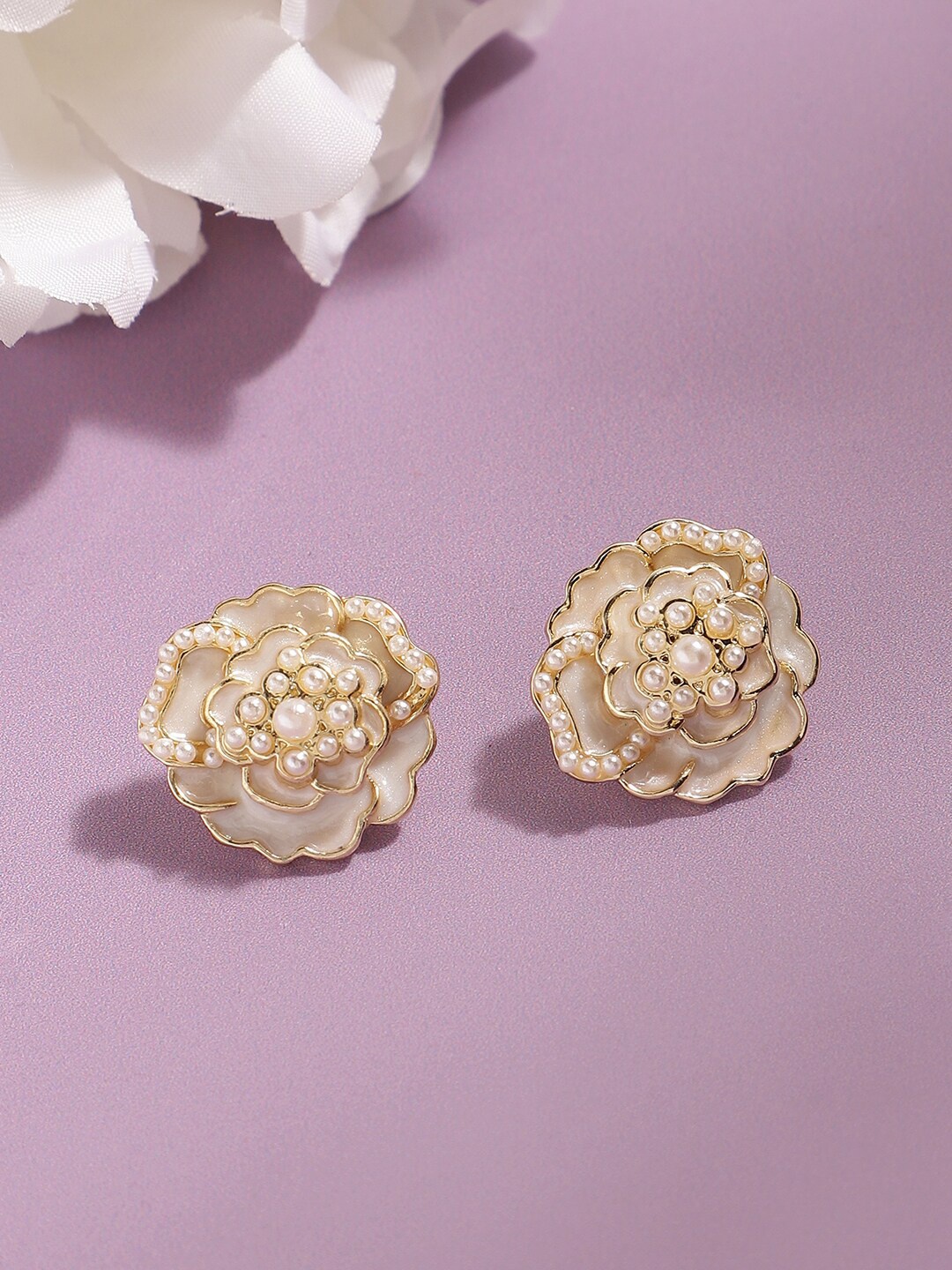 

SOHI White Gold-Plated Contemporary Studs Earrings