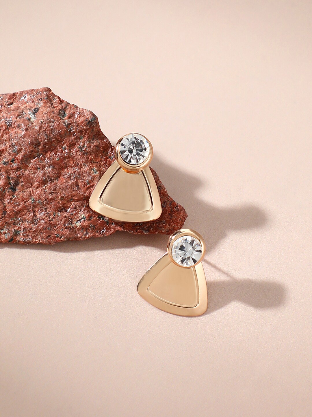 

SOHI Gold-Plated Triangular Shaped Studs Earrings, White