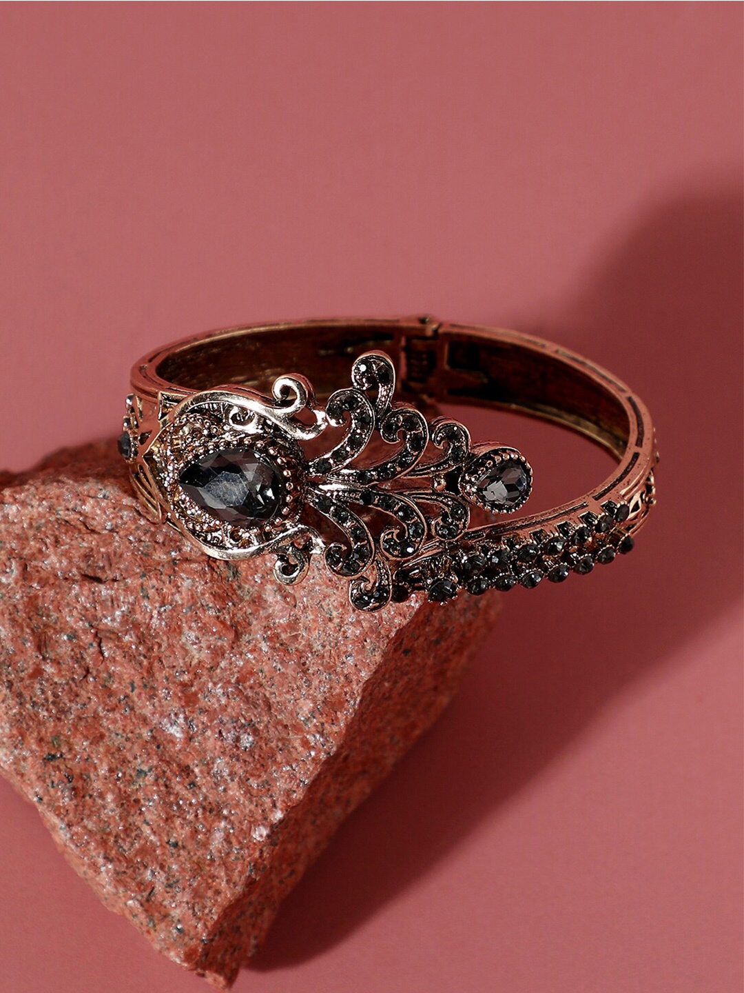 

SOHI Women Gold-Plated Stone Studded Cuff Bracelet
