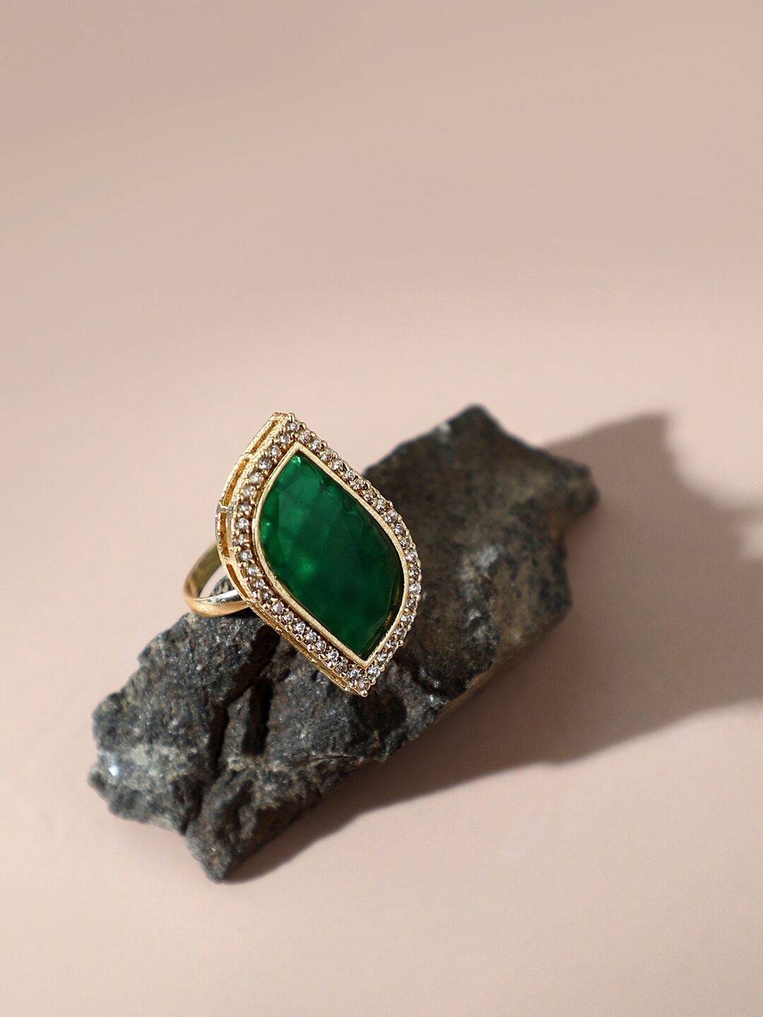 

SOHI Gold-Plated & Stone-Studded Finger Ring, Green