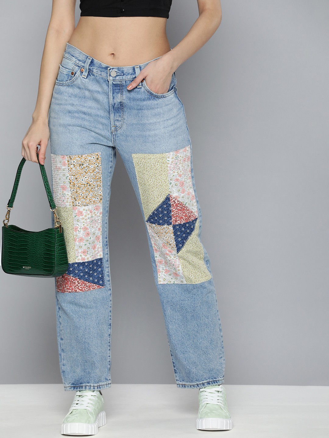 

Levis Women 501 Straight Fit Heavy Fade Floral Printed Pure Cotton Stretchable Jeans, Blue