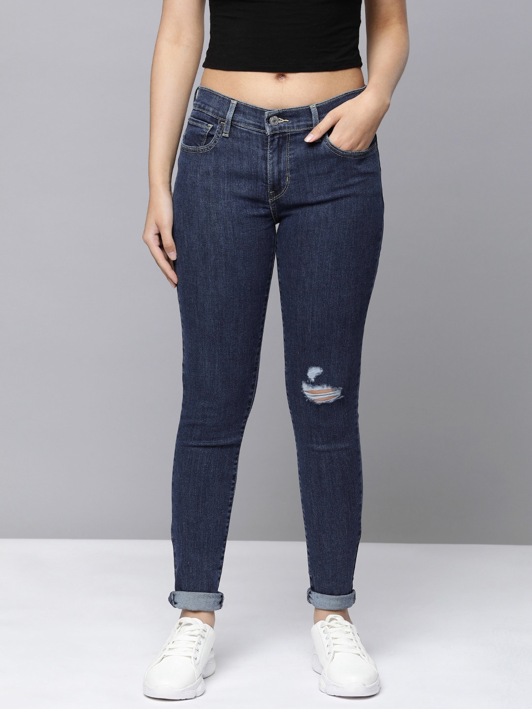 

Levis 710 Women Super Skinny Fit Slash Knee Light Fade Stretchable Jeans, Blue
