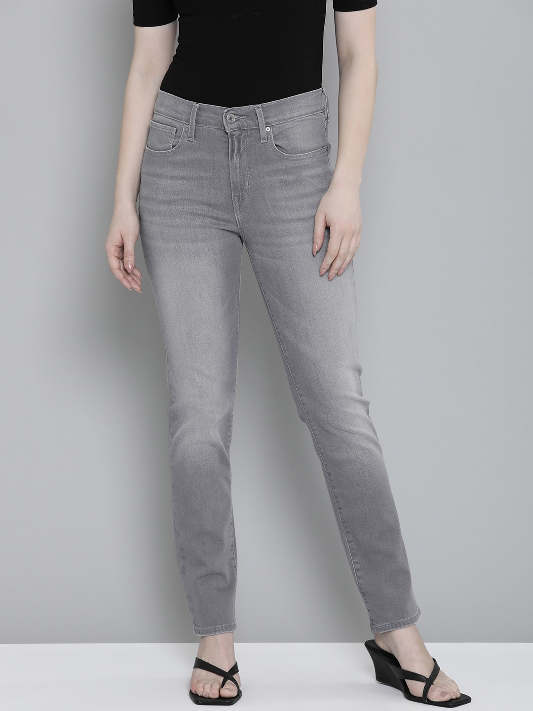 

Levis Women Straight Fit High-Rise Light Fade Stretchable Jeans, Grey