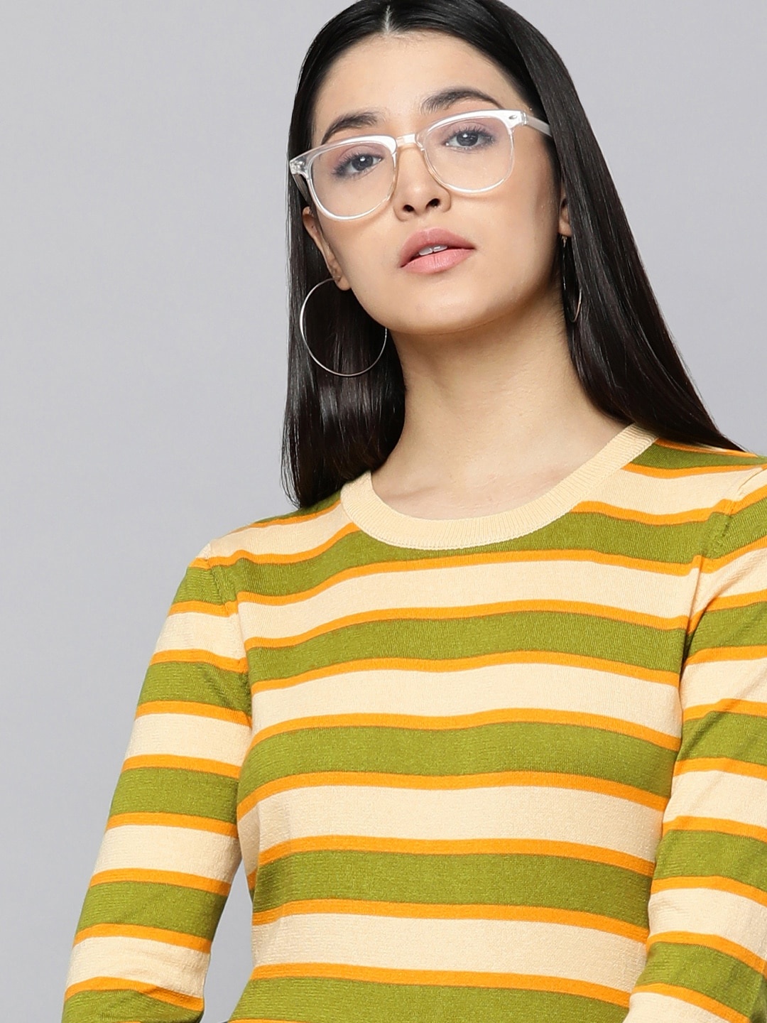 

Levis Women Multi Or Variegated Stripes Knitted T-shirt, Beige