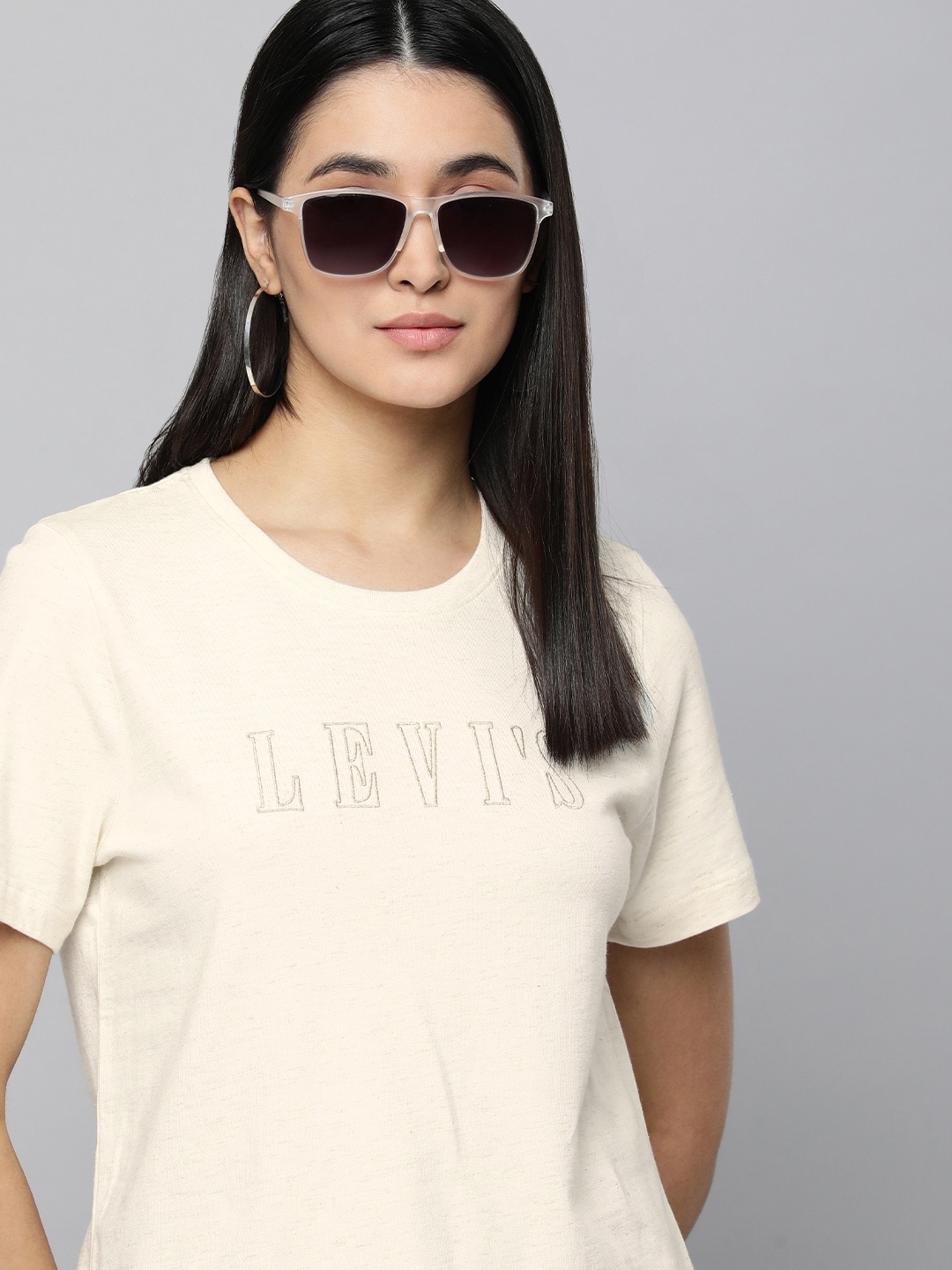 Levis Round Neck Brand Logo Embroidered T-shirt, Off white