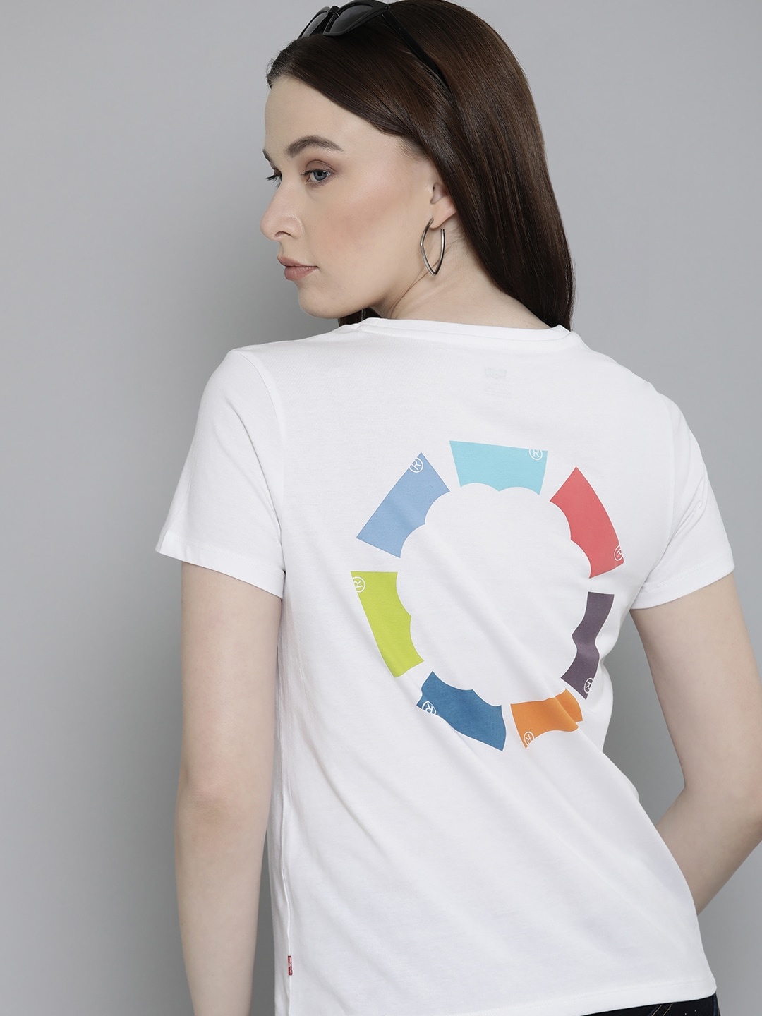 

Levis Women Pure Cotton Brand Logo Printed Round Neck T-shirt, White