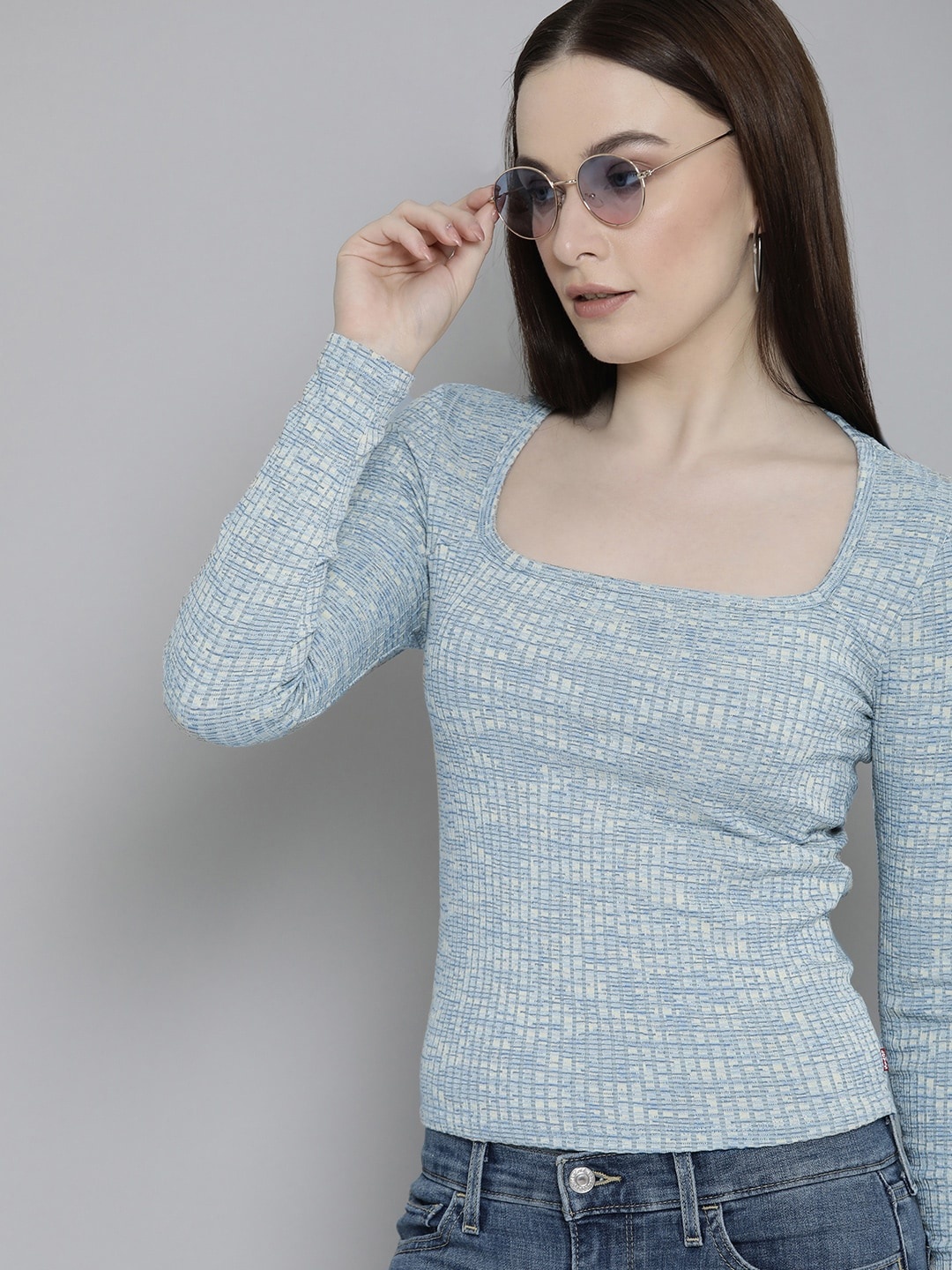 

Levis Self Design Square neck Top, Grey
