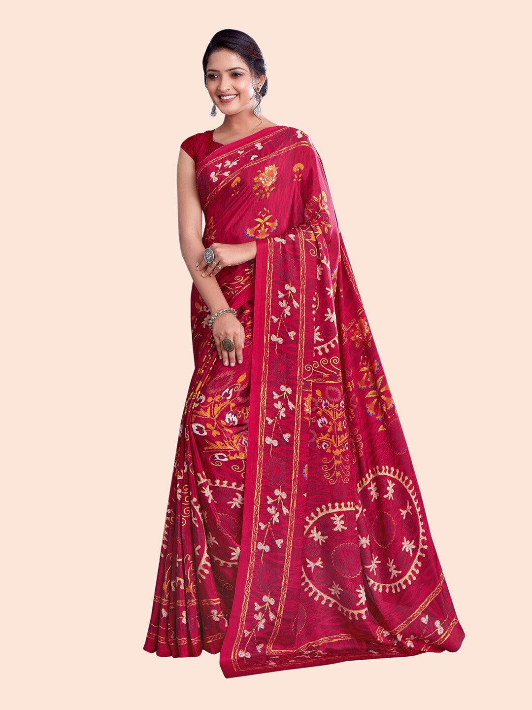 

Kasak Floral Printed Saree, Maroon