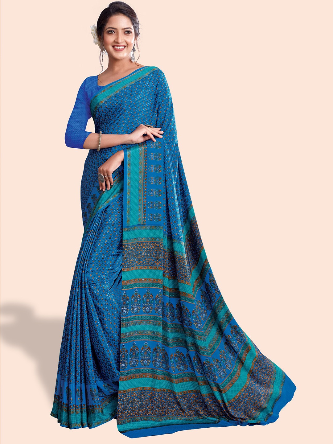 

Kasak Floral Printed Saree, Blue