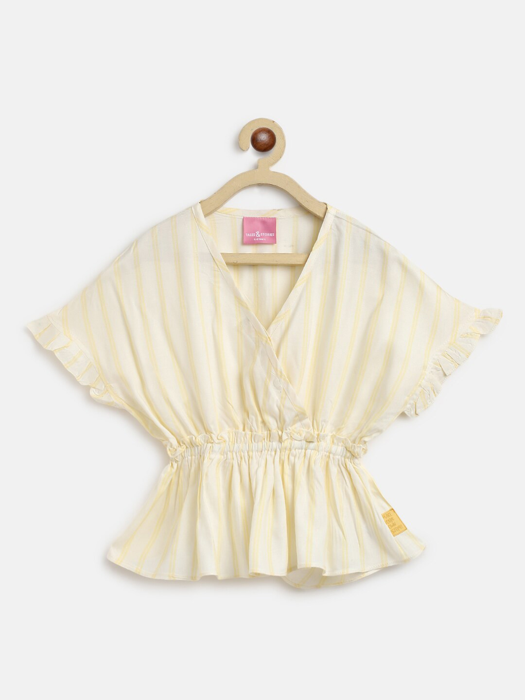 

TALES & STORIES Girls Striped Extended Sleeves V-Neck Wrap Top, Cream