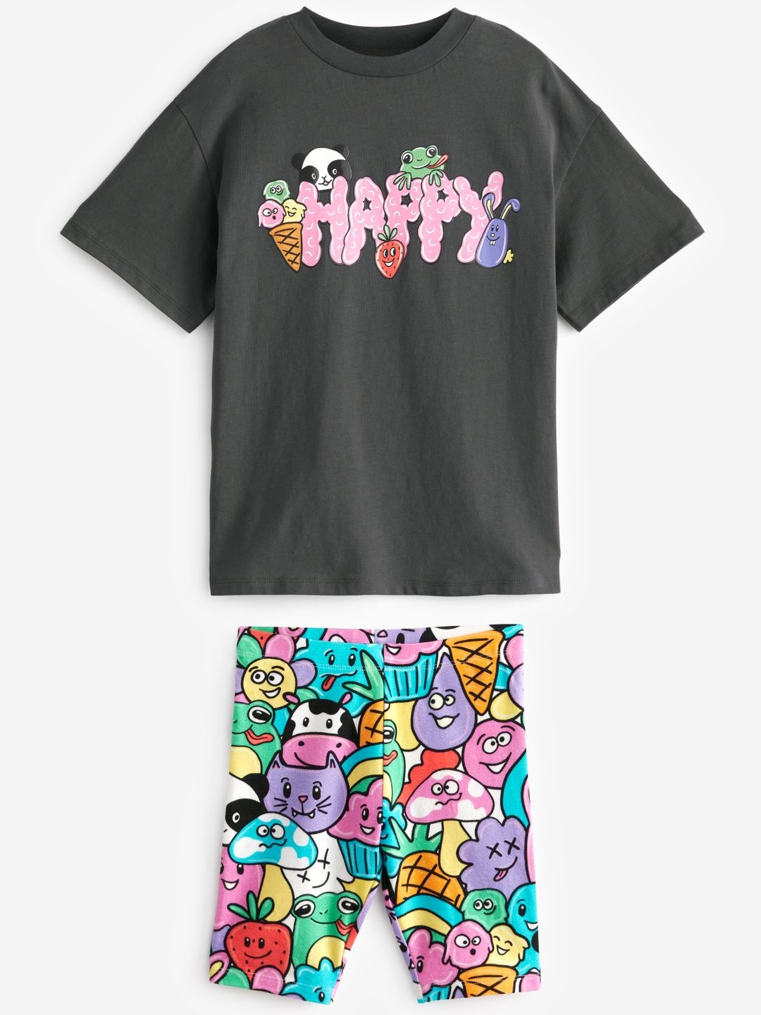

NEXT Girls Printed T-shirt with Shorts, Charcoal