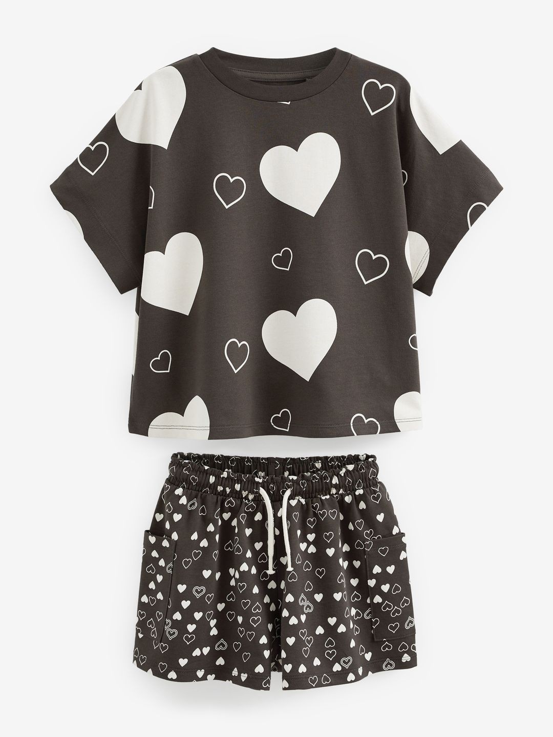 

NEXT Girls Printed Pure Cotton T-shirt with Shorts, Charcoal