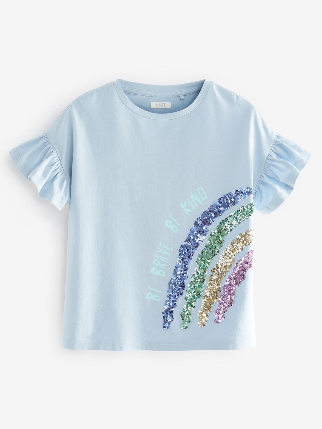 

NEXT Girls Sequined Detail Pure Cotton T-shirt, Blue