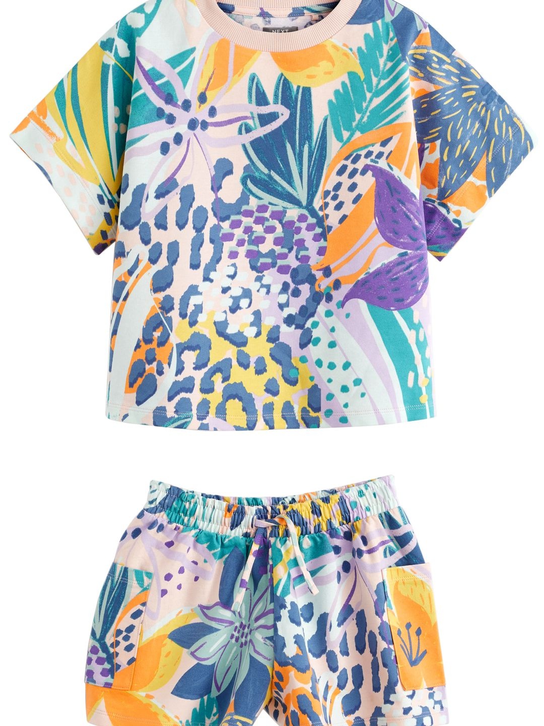 

NEXT Girls Printed Pure Cotton T-shirt with Shorts, Multi