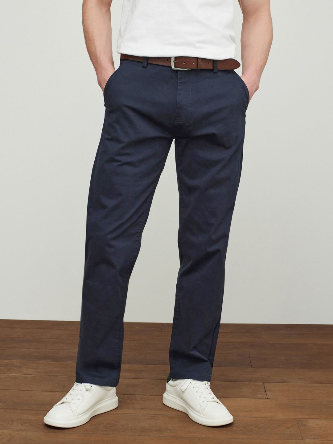 

NEXT Men Straight Fit Trousers With Belt, Navy blue