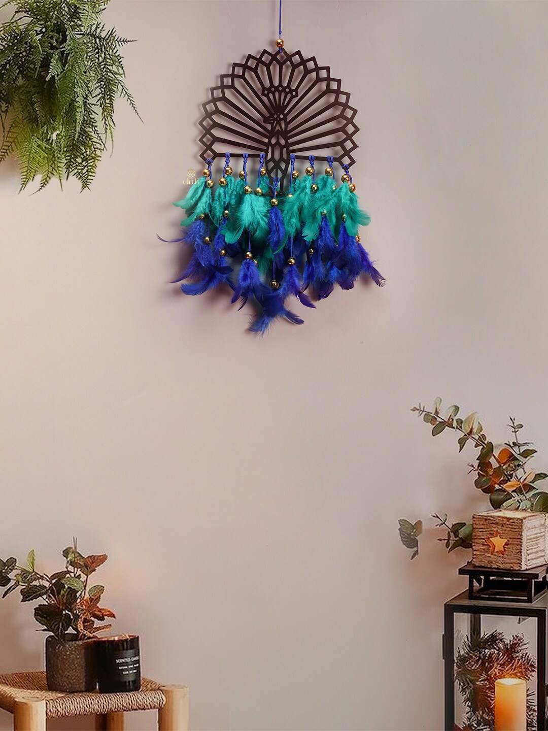 

DULI Peacock Blue & Green Feathers Hanging Dreamcatcher Windchime
