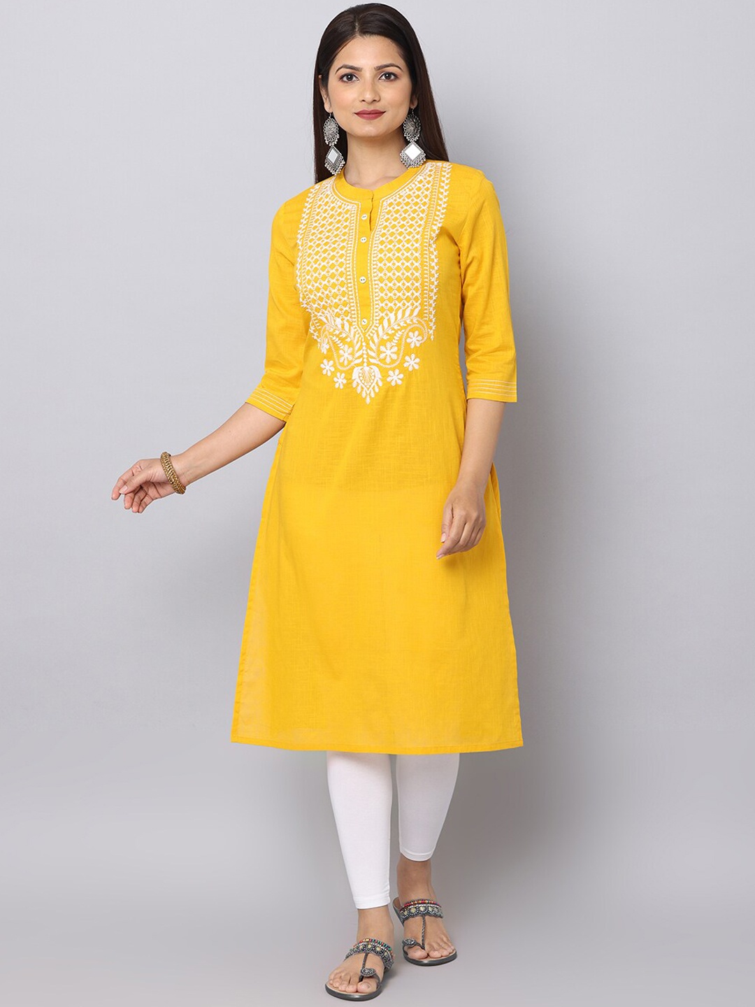 

Alena Ethnic Motifs Yoke Design Embroidered Thread Work Kurta, Mustard
