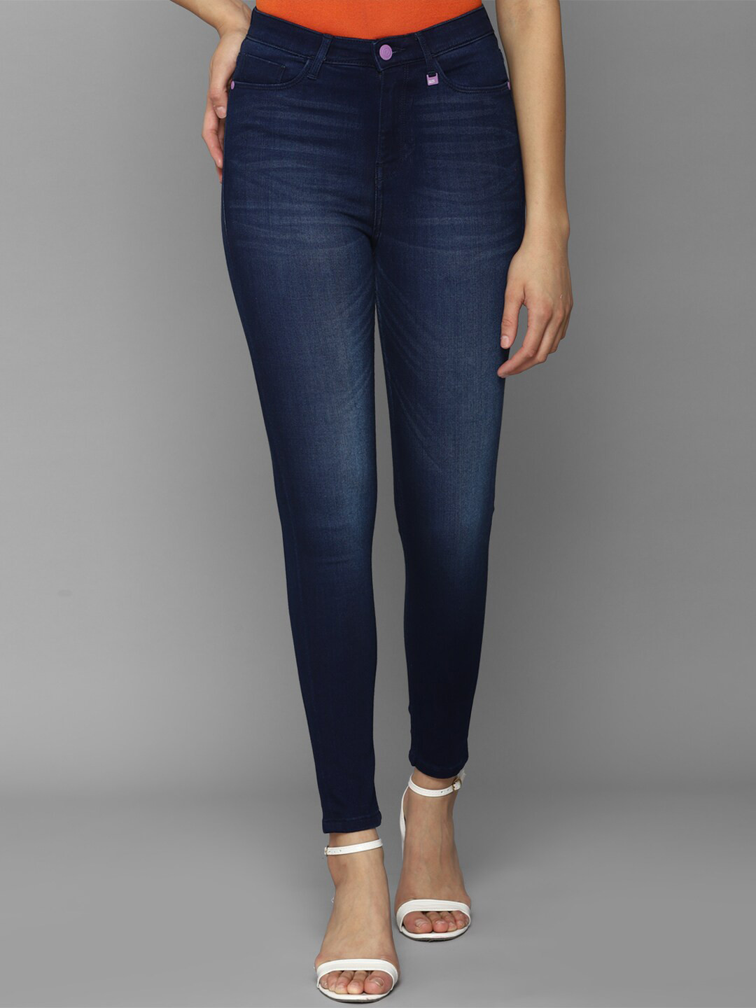 

Allen Solly Woman Women Super Skinny Fit Light Fade Cotton Jeans, Navy blue
