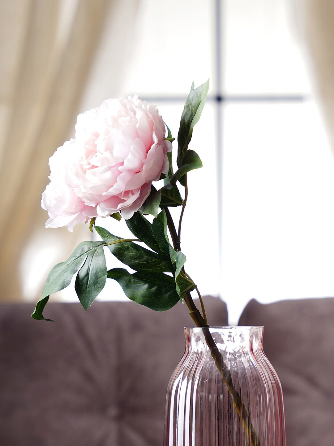

Pure Home and Living Pink & Green Faux Peony Spray Artificial Flower