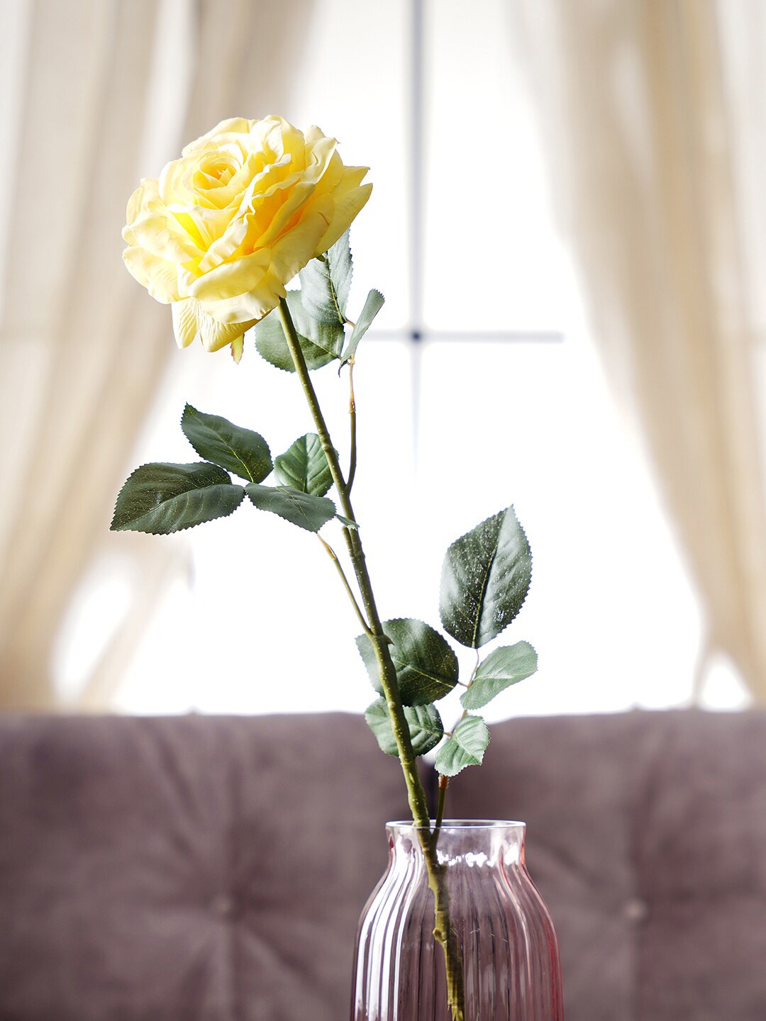 

Pure Home and Living Set Of 2 Yellow Artificial Rose Flower Stems