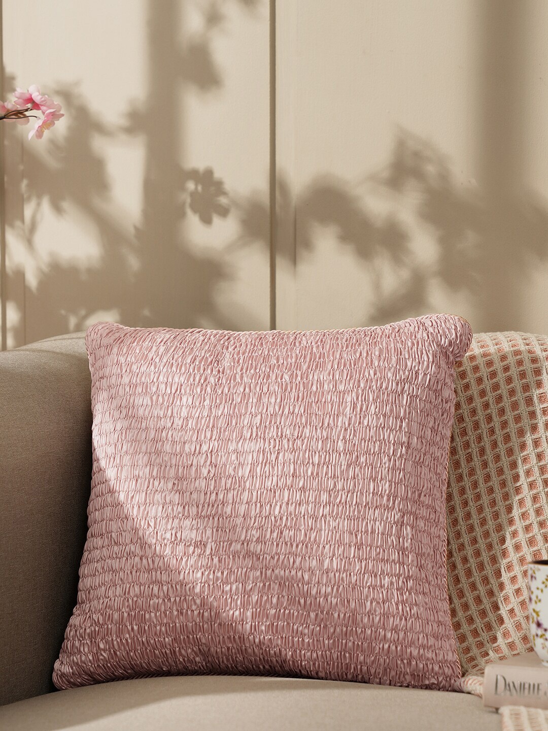 

Pure Home and Living Pink Smocked Square Cushion Cover