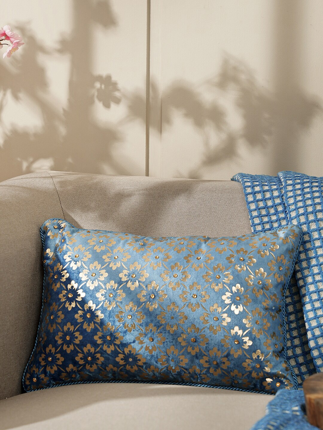 

Pure Home and Living Blue & Gold-Toned Ethnic Motifs Cotton Rectangle Cushion Cover