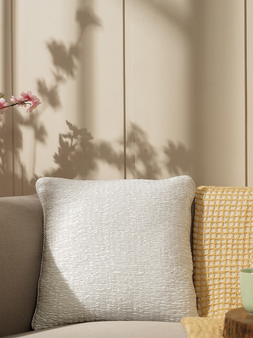 

Pure Home and Living White Smocked Square Cushion Cover