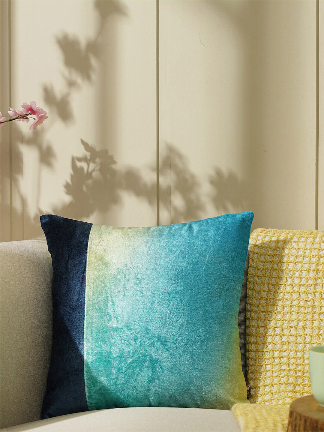 

Pure Home and Living Blue & Green Colourblocked Square Cushion Cover