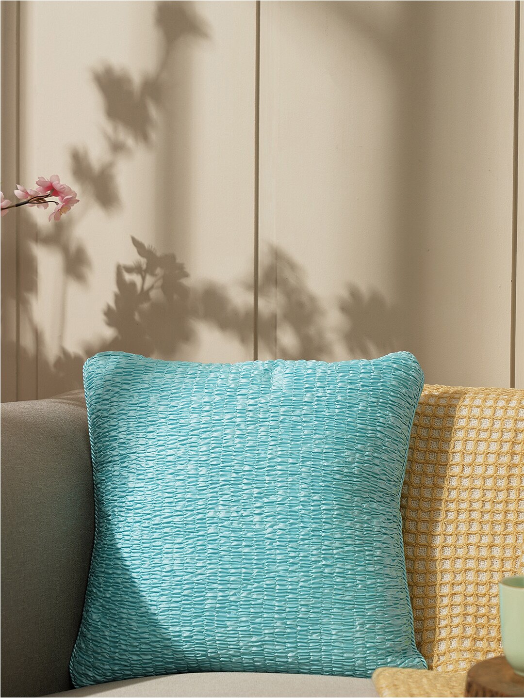 

Pure Home and Living Blue Smocked Square Cushion Cover