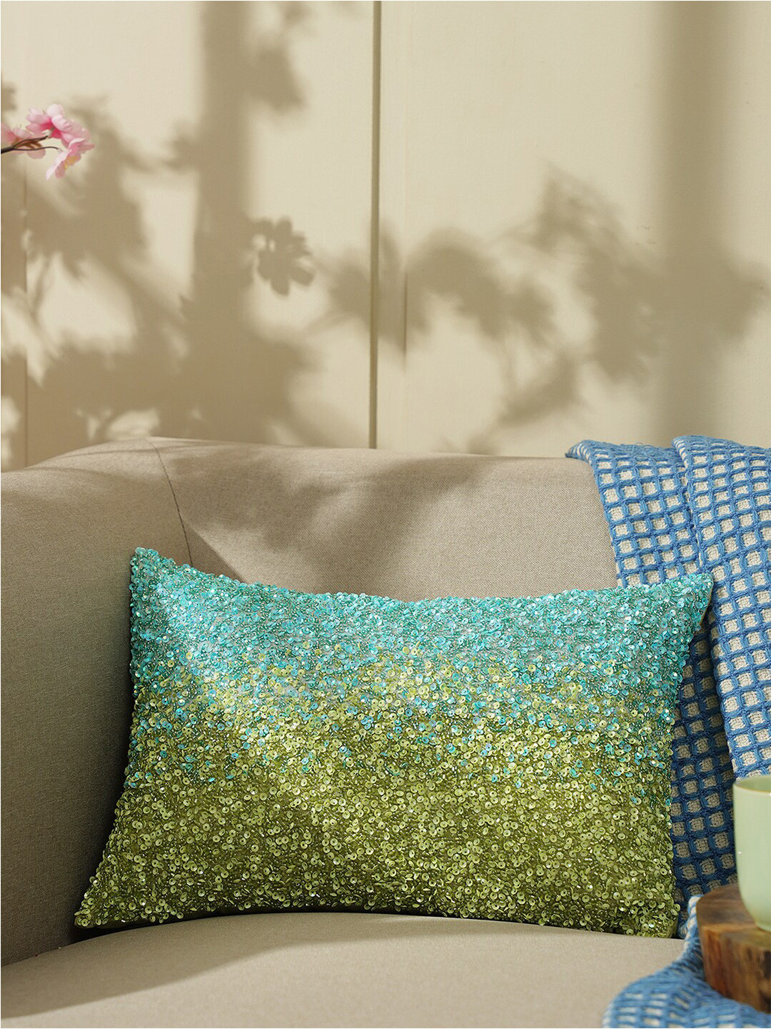 

Pure Home and Living Blue & Green Embellished Rectangle Cushion Cover