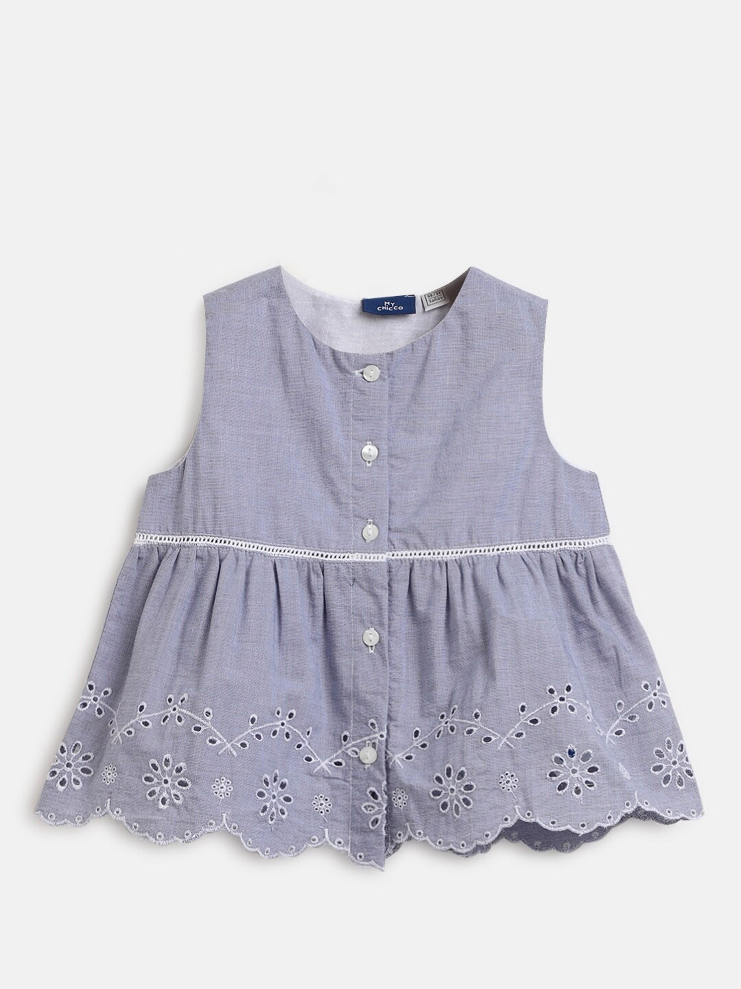 

Chicco Girls Cut-Out Front-Open Sleeveless A-Line Cotton Top, Blue