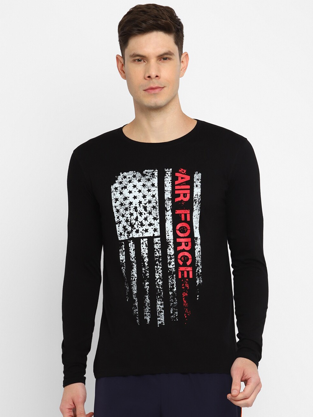 

appulse Typography Printed Long Sleeve Cotton T-shirt, Black