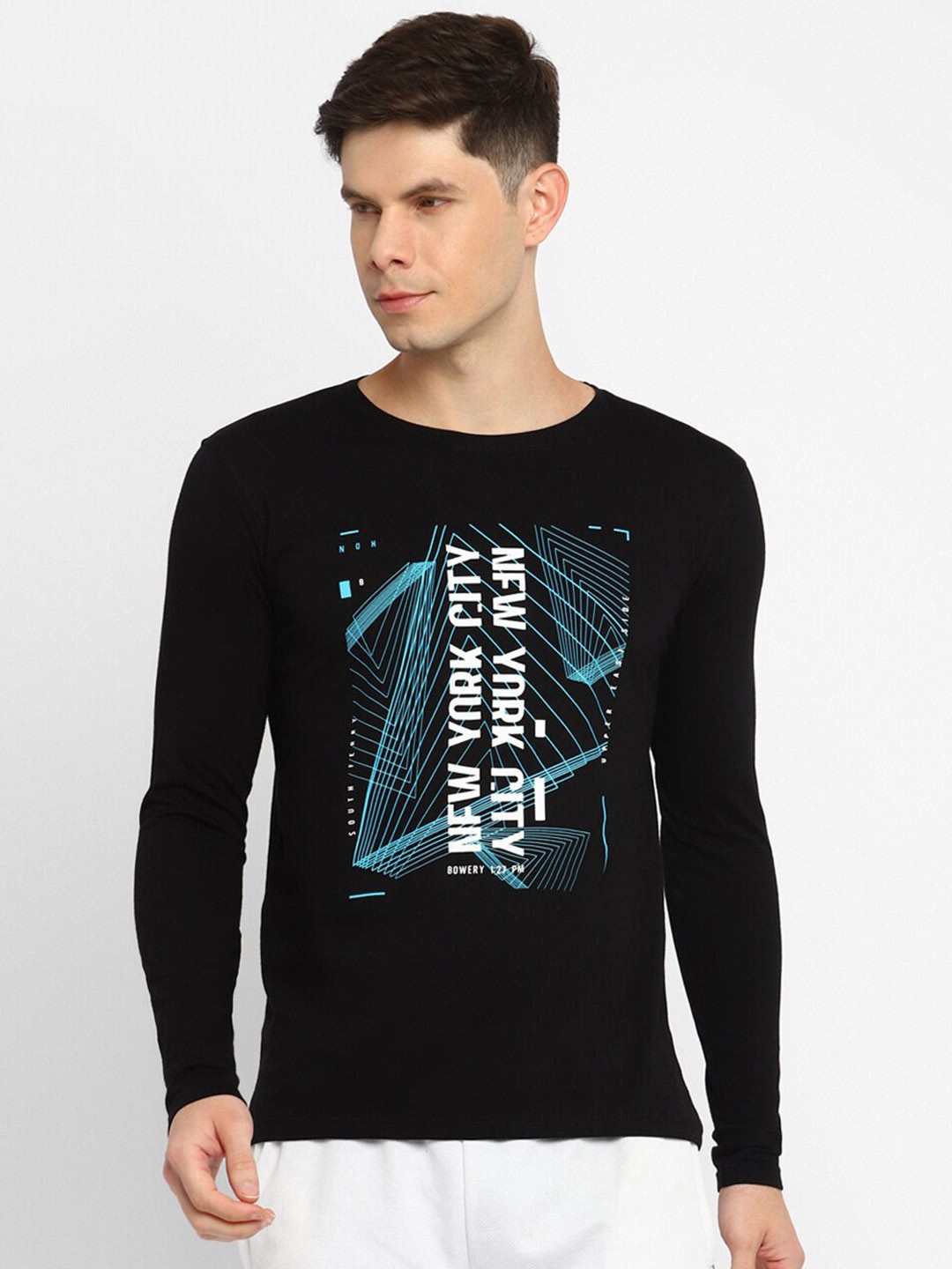 

appulse Typography Printed Long Sleeve Running Cotton T-shirt, Black