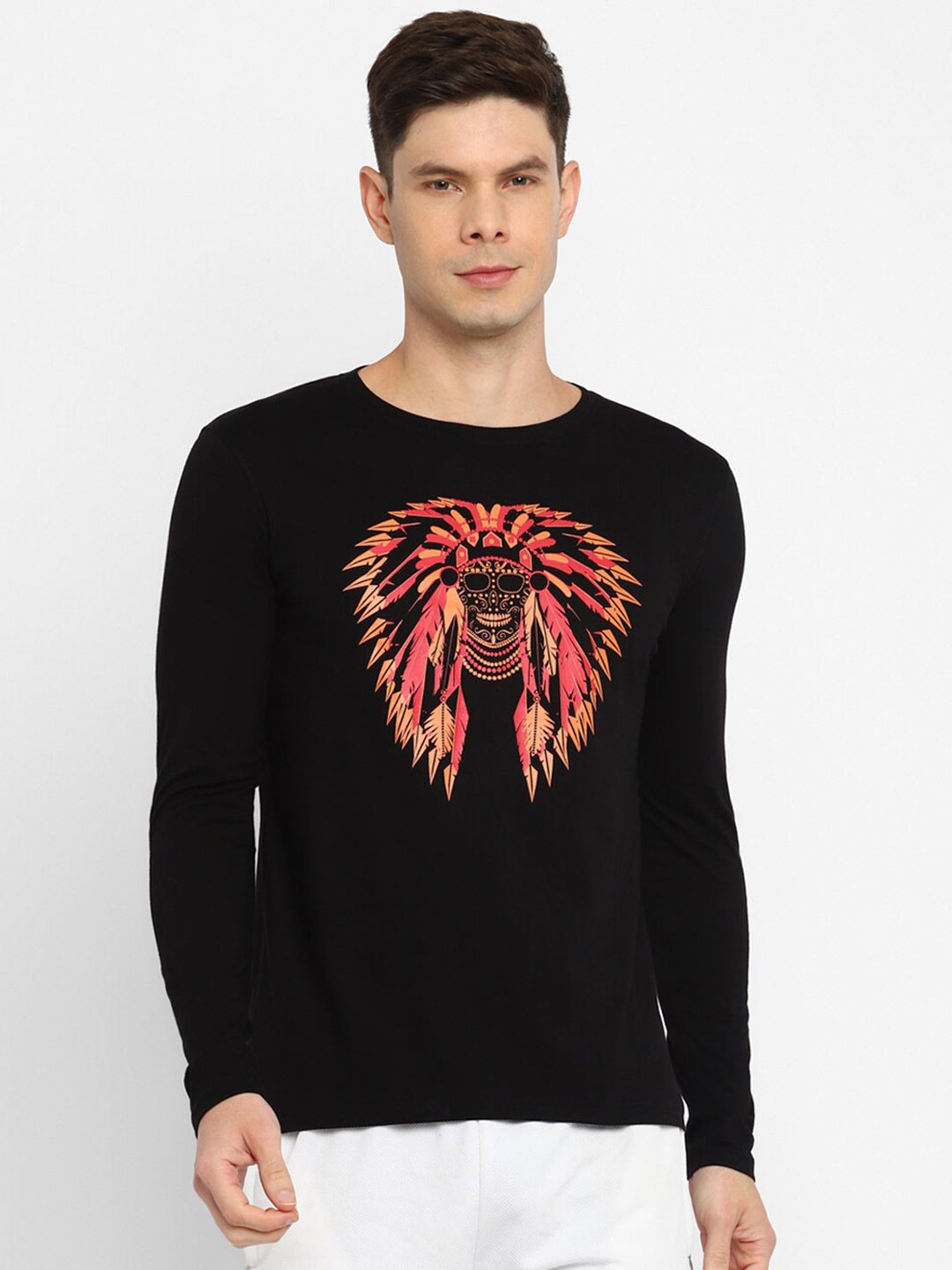 

appulse Men Graphic Printed Long Sleeves Cotton T-shirt, Black