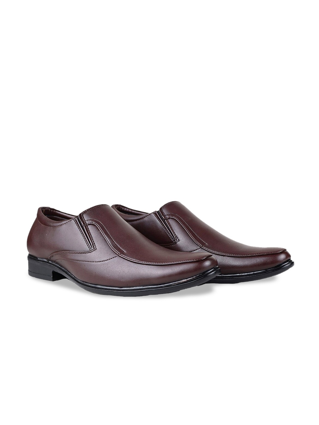 

HikBi Men Brown Leather Formal Slip-Ons