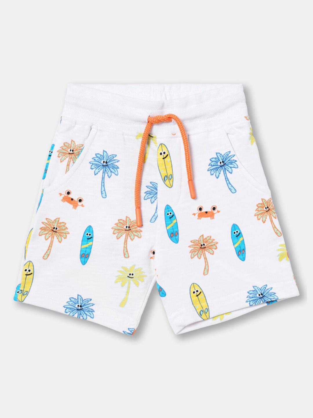 

R&B Boys Conversational Printed Cotton Shorts, White