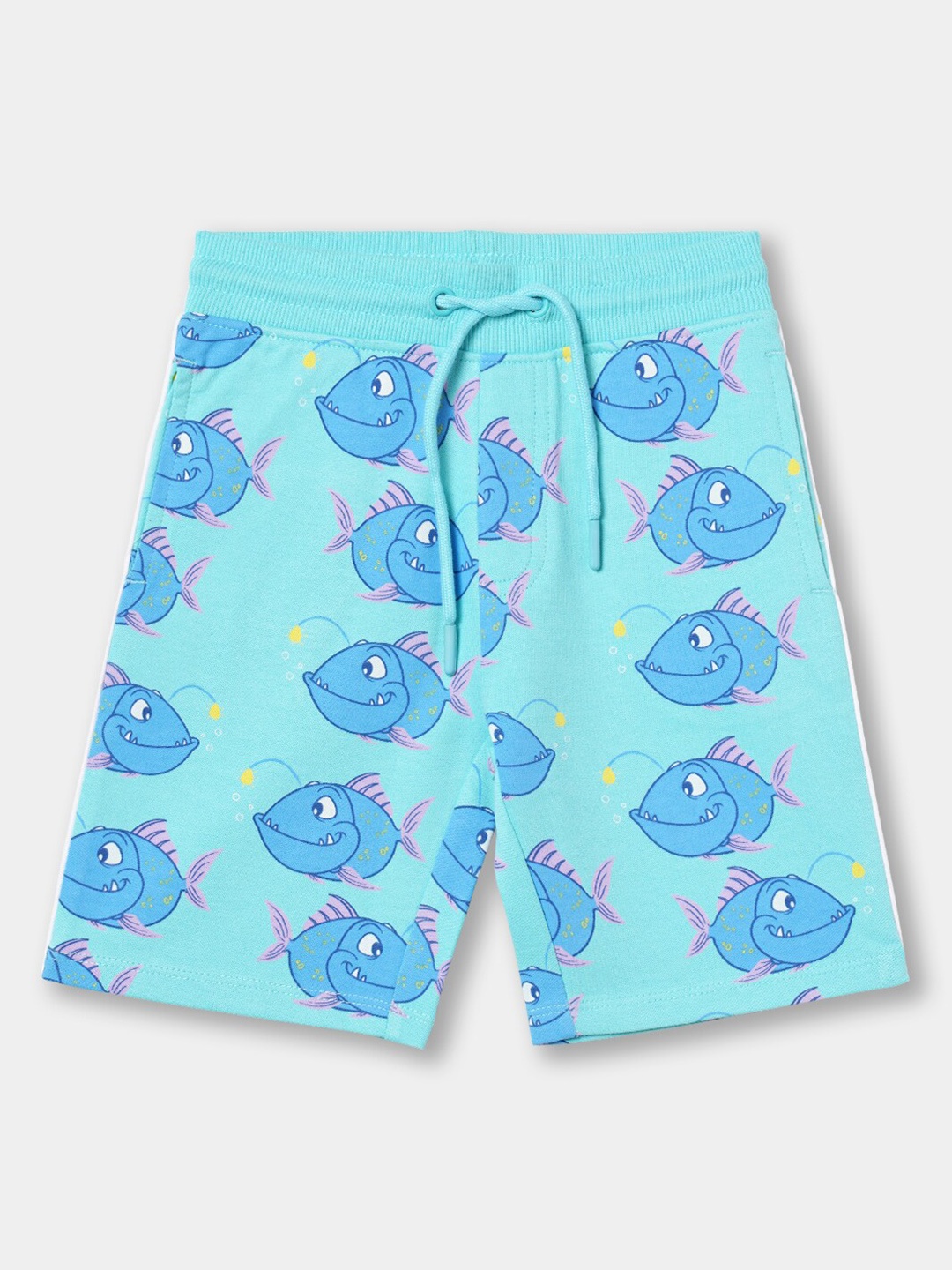 

R&B Boys Green Conversational Printed Cotton Shorts
